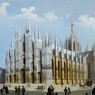 Il duomo di Milano, litografia a colori,  da 'Vedute di Milano e dintorni', Scuola Italiana, Collezione privata