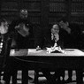 Mussolini, Federzoni, Volpi, Bottai durante la seduta notturna del Gran consiglio del Fascismo in cui fu approvata la Carta del Lavoro