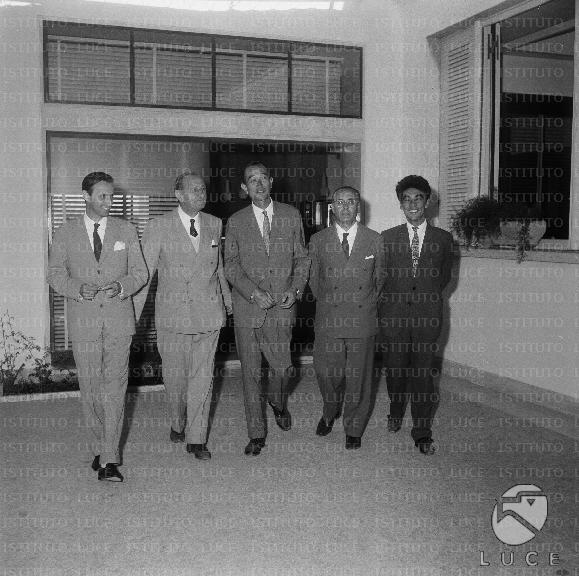 Rome Carmine Gallone with Akira Kurosawa and others visiting Cinecittà