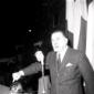 L'onorevole Aldo Bozzi al microfono durante il com ...