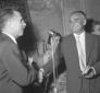Alberto Moravia stringe la mano di Mario Soldati,  ...