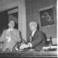Fanfani e Andreotti ripresi mentre discutono con i ...