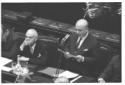 Fanfani durante il suo intervento alla Camera; acc ...